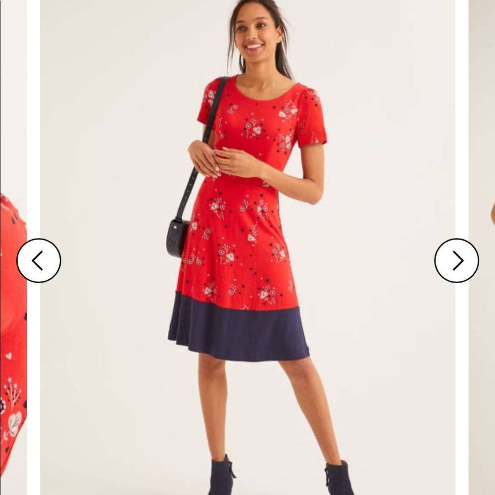 Boden • Erica Ponte Dress Floral Red 10 Blue